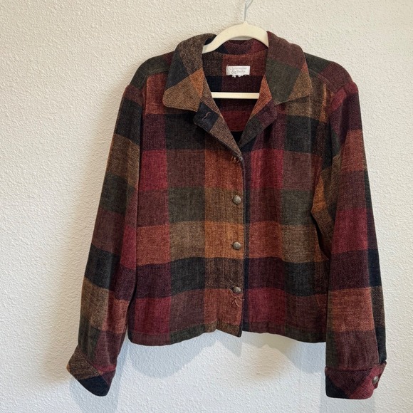Christopher & Banks Jackets & Blazers - VTG 90s‎ Christopher & Banks Plaid Chenille Cardigan Fall Gorpcore Cabin Woods
